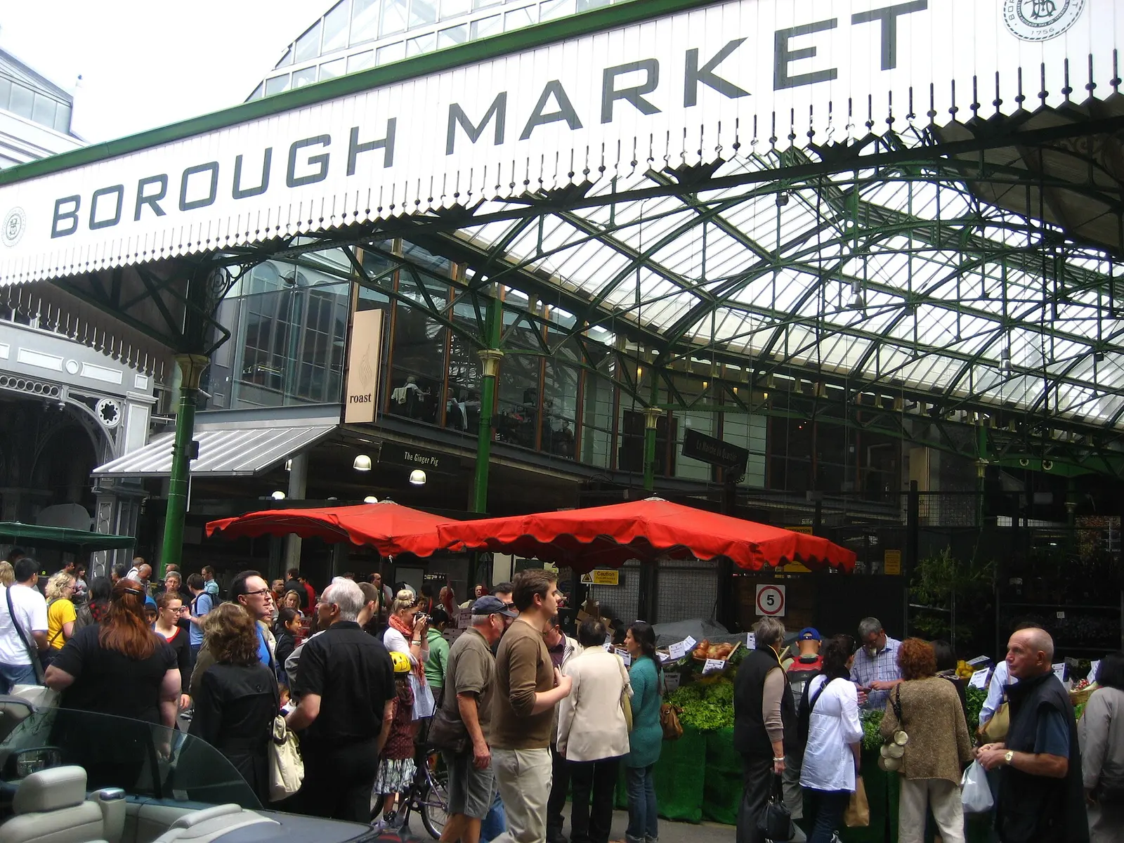 Inside Borough Market under the glass roof