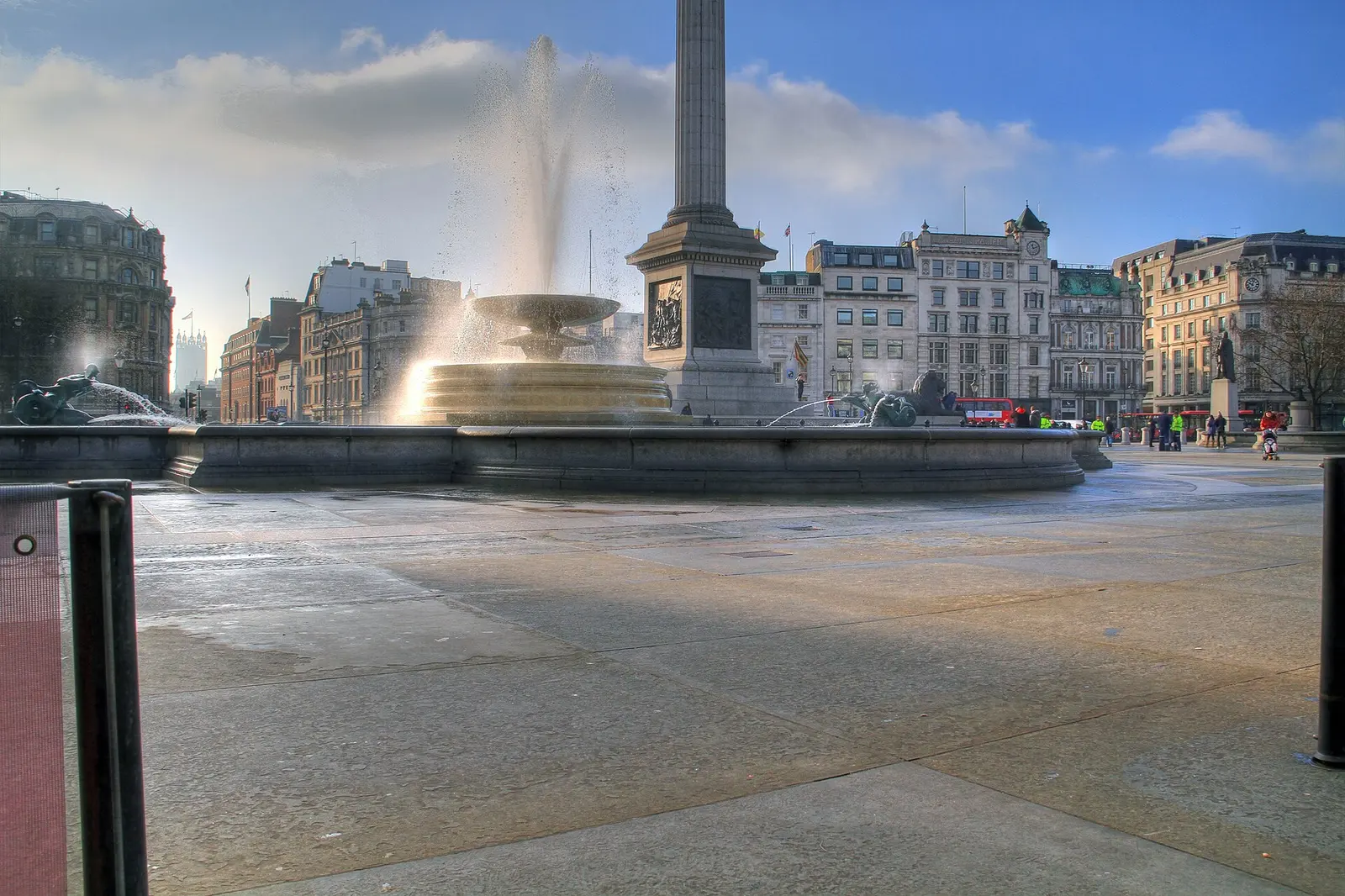 The fountains and Nelson's Column in Trafalgar Square